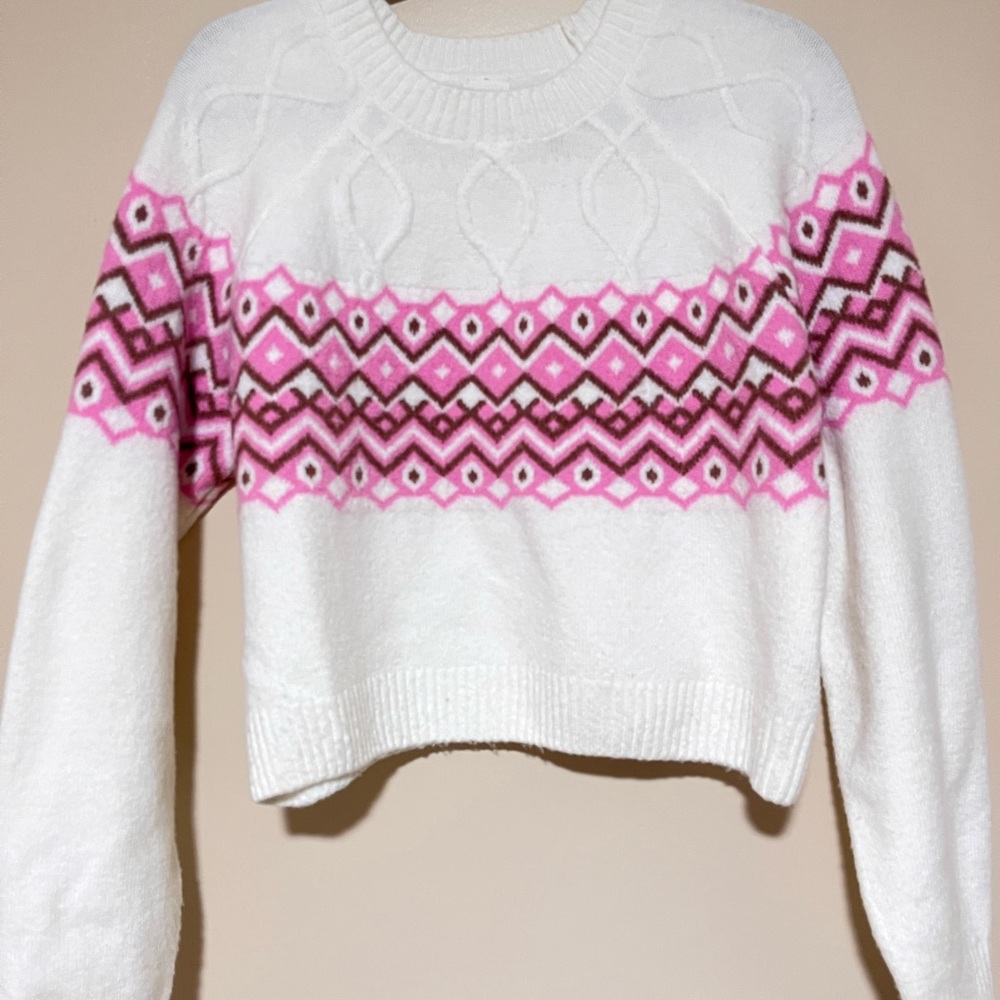 No Boundaries Pink and White Patterned Sweater